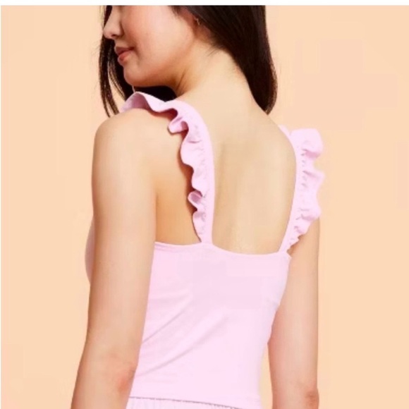 NWT Blogilates Pink Ruffle Strap Tank Top - Picture 2 of 5